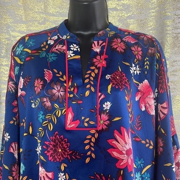 Vintage🧚‍♀️ LOFT Spring Floral Kaftan Casual Long Sleeve Blouse Size L - Picture 4 of 13